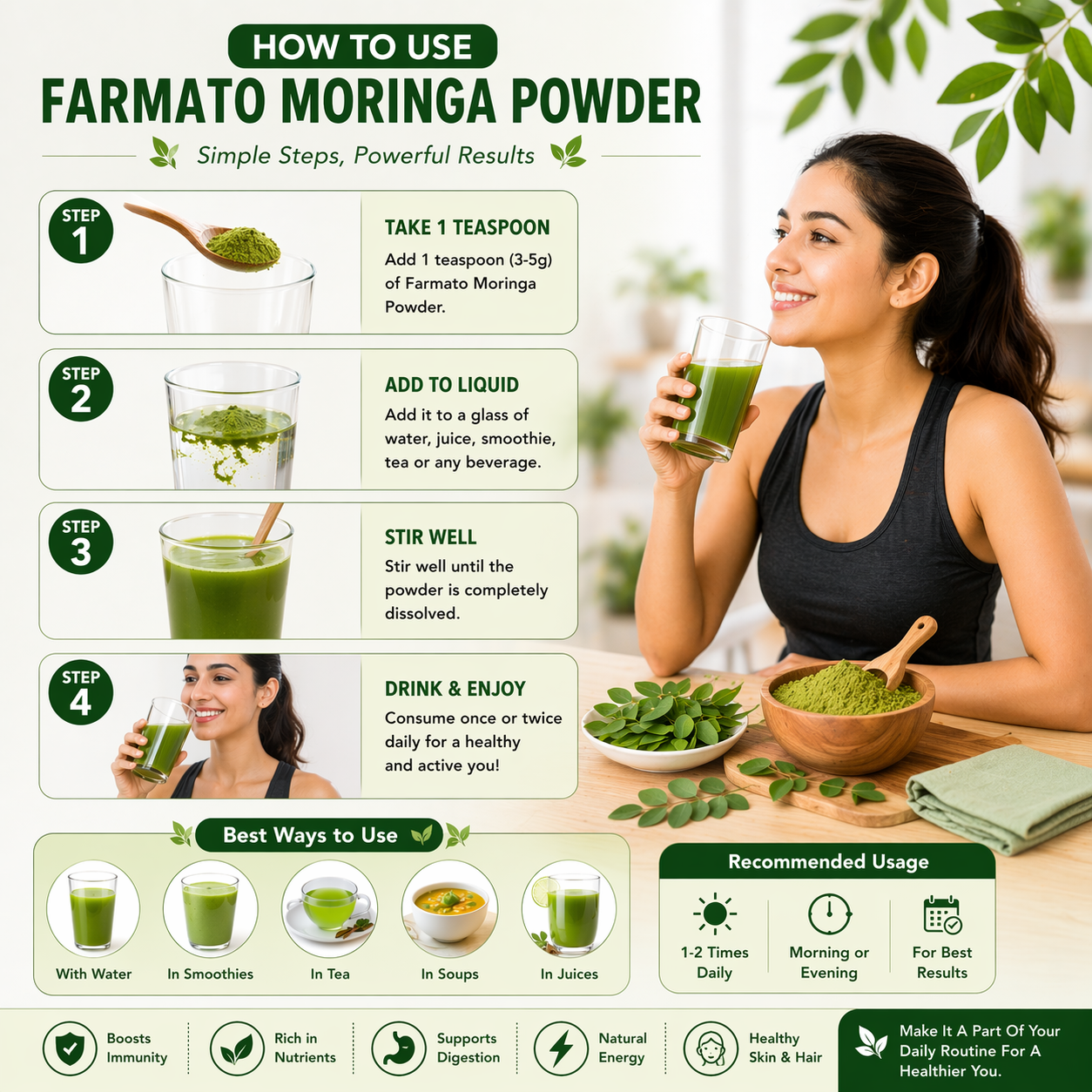 Farmato Moringa Powder 400g (200g Pack of 2) Rich in Vitamins, Minerals & Antioxidants