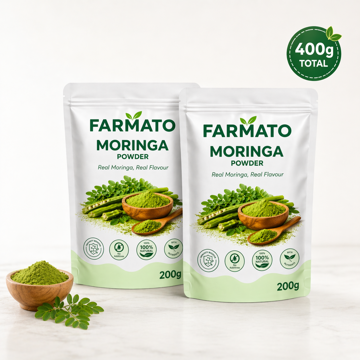 Farmato Moringa Powder 400g (200g Pack of 2) Rich in Vitamins, Minerals & Antioxidants