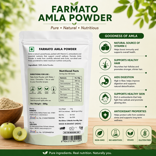 Farmato Pure Amla Powder 400g (200G PACK OF 2) Natural Indian Gooseberry for Daily Wellness